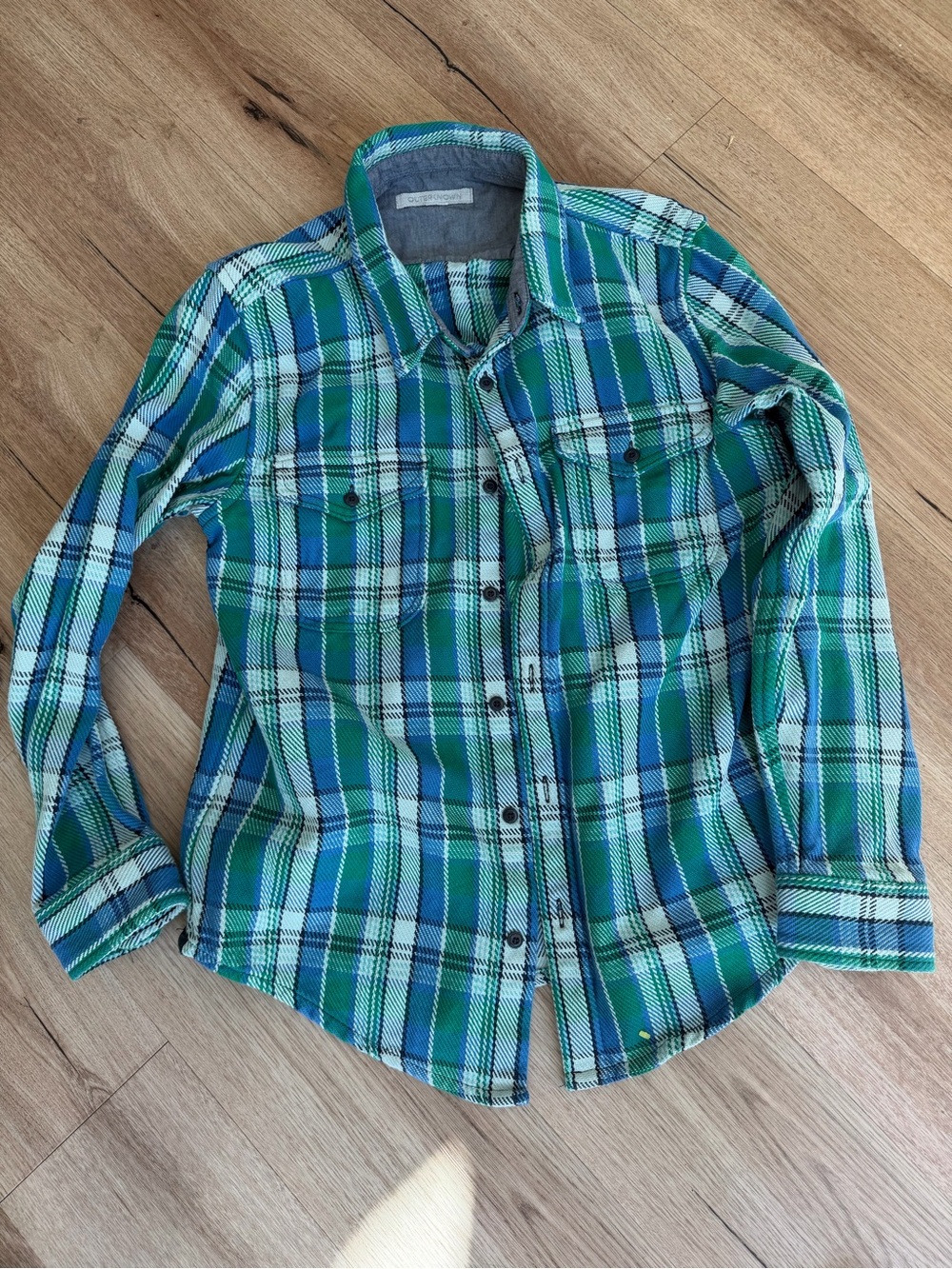 Outerknown Blanket Shirt Blue & Green Plaid Button-Up Shirt Jacket
